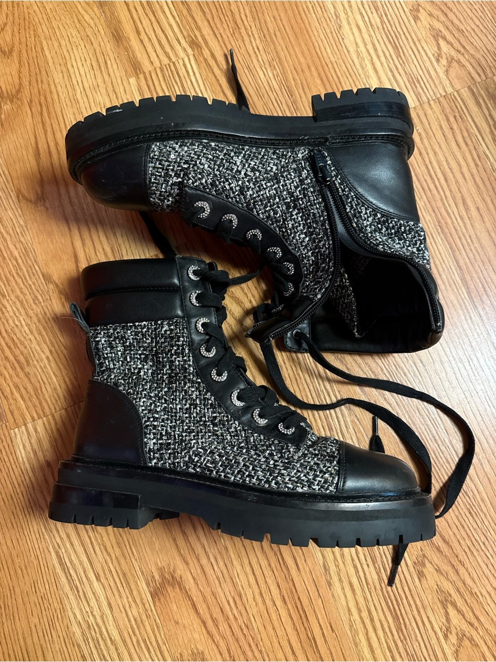 Kurt Geiger Black & Gray Tweed Combat Boots